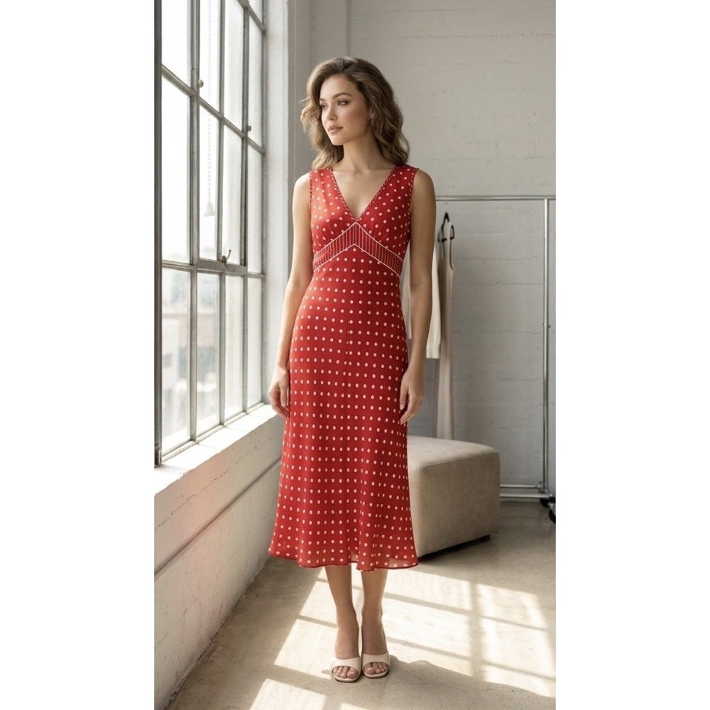 Y2K Fairy Dress Red Polka Dot Chiffon Flowey Ruffle Party Rockabilly Medium